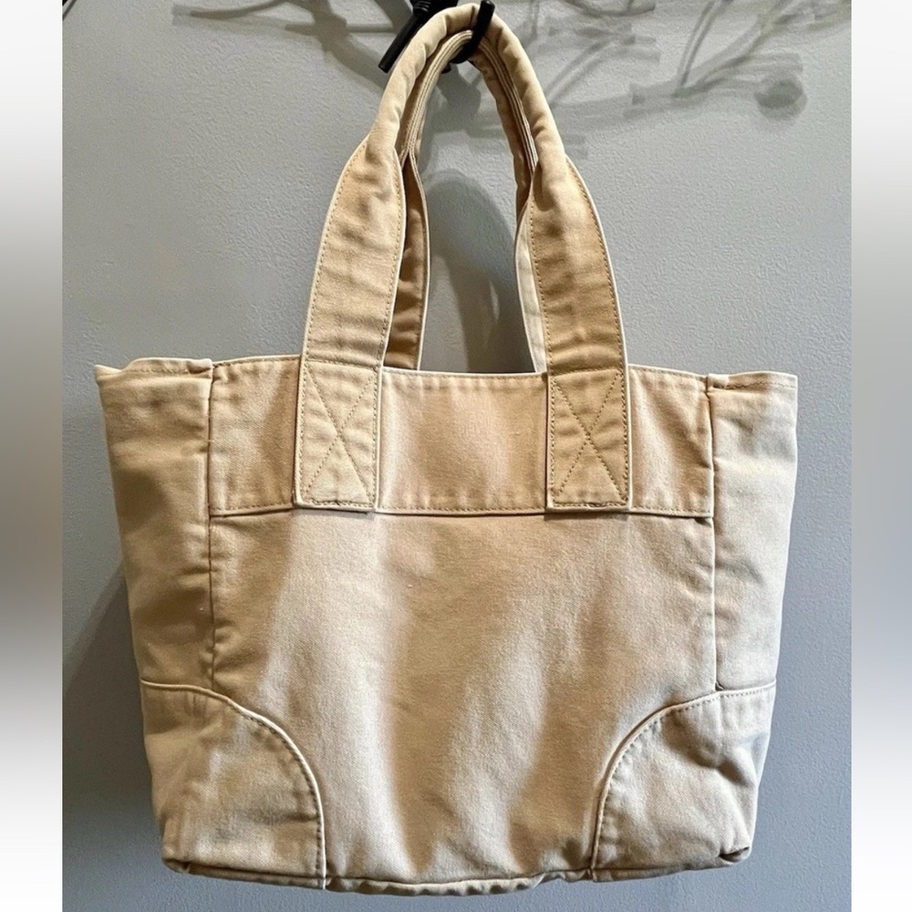 Vintage J.CREW Cotton Canvas Tote Bag - Tan Khaki Large Snap Thick